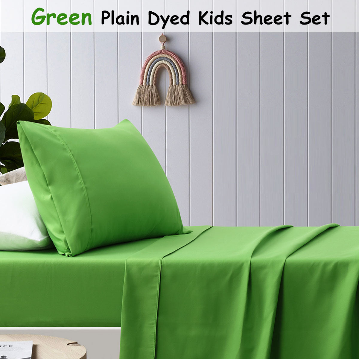 happy-kids-green-plain-dyed-microfibre-sheet-set-king-single www.mallsonline.com.au