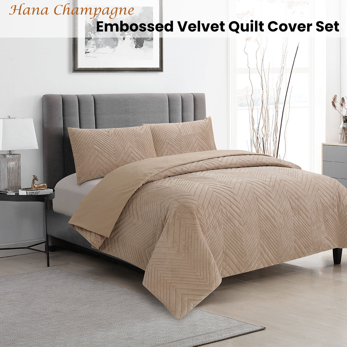 ardor-hana-champagne-embossed-velvet-quilt-cover-set-king at www.mallsonline.com.au