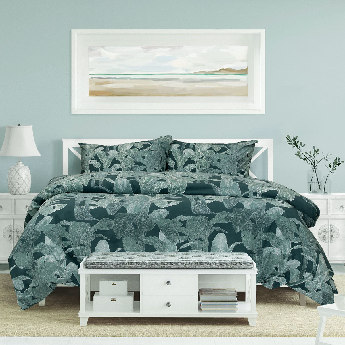 ardor-indra-teal-palm-leaf-printed-quilt-cover-set-king www.mallsonline.com.au
