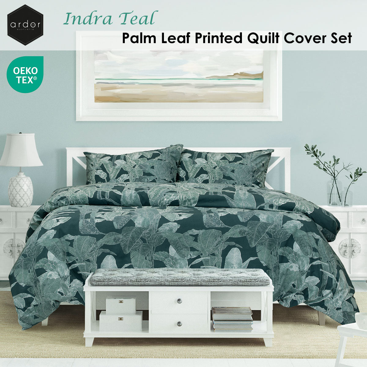 ardor-indra-teal-palm-leaf-printed-quilt-cover-set-king www.mallsonline.com.au