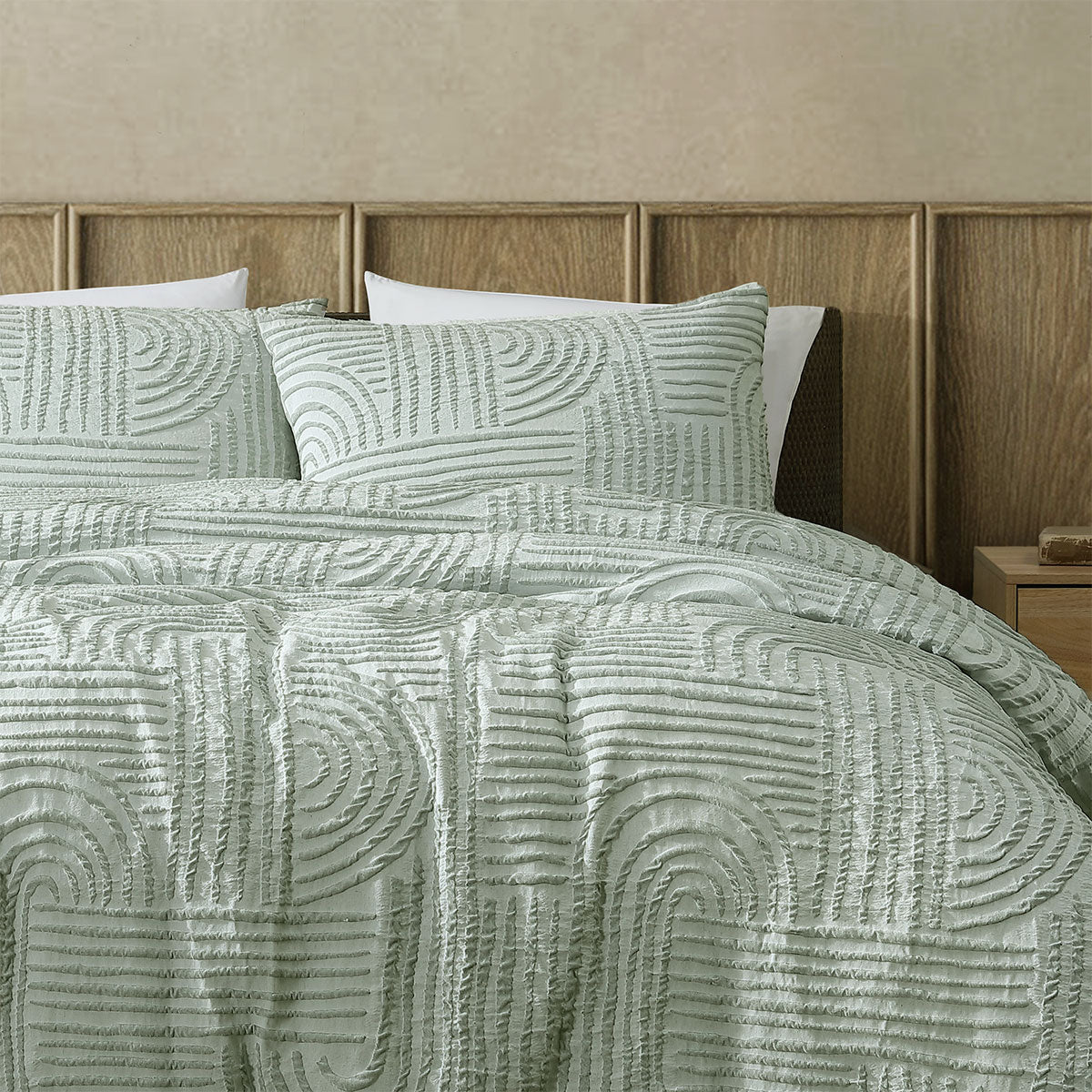 ardor-kiewa-dusty-sage-textured-jacquard-aztec-quilt-cover-set-queen www.mallsonline.com.au