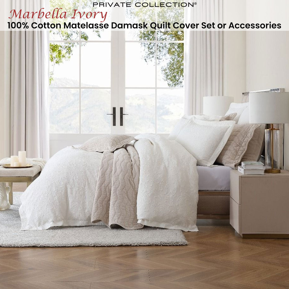 Private Collection Marbella Ivory 100% Cotton Matelasse Quilt Cover Set King