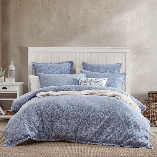 Private Collection Monterey Wedgwood Plain Dyed Chenille Jacquard Quilt Cover Set King