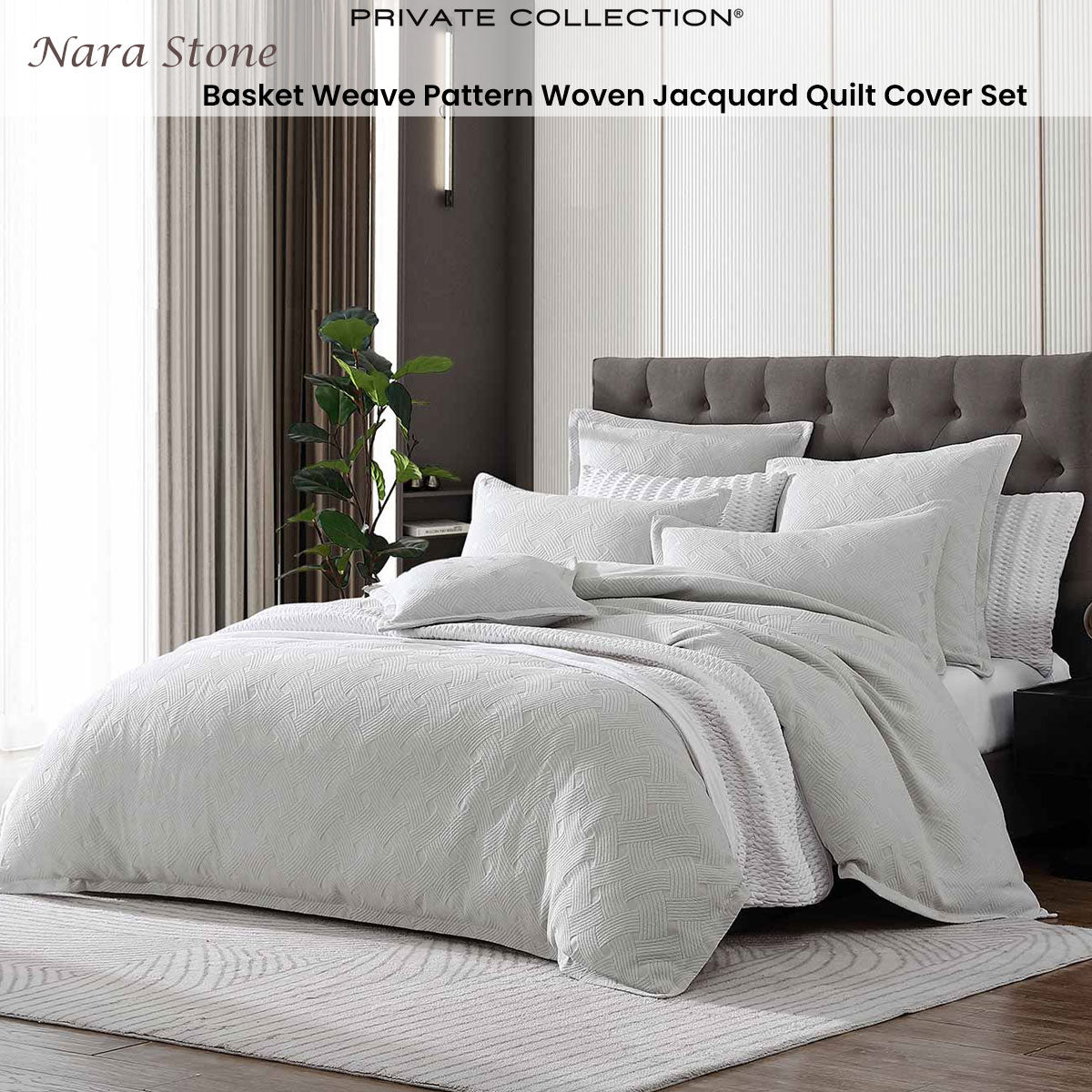 Private Collection Nara Stone Woven Jacquard Quilt Cover Set Super King