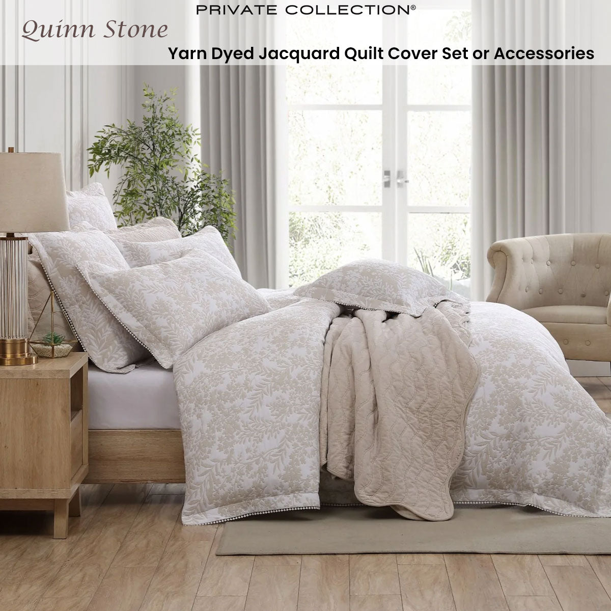 Private Collection Quinn Stone Yarn Dyed Jacquard Quilt Cover Set Queen