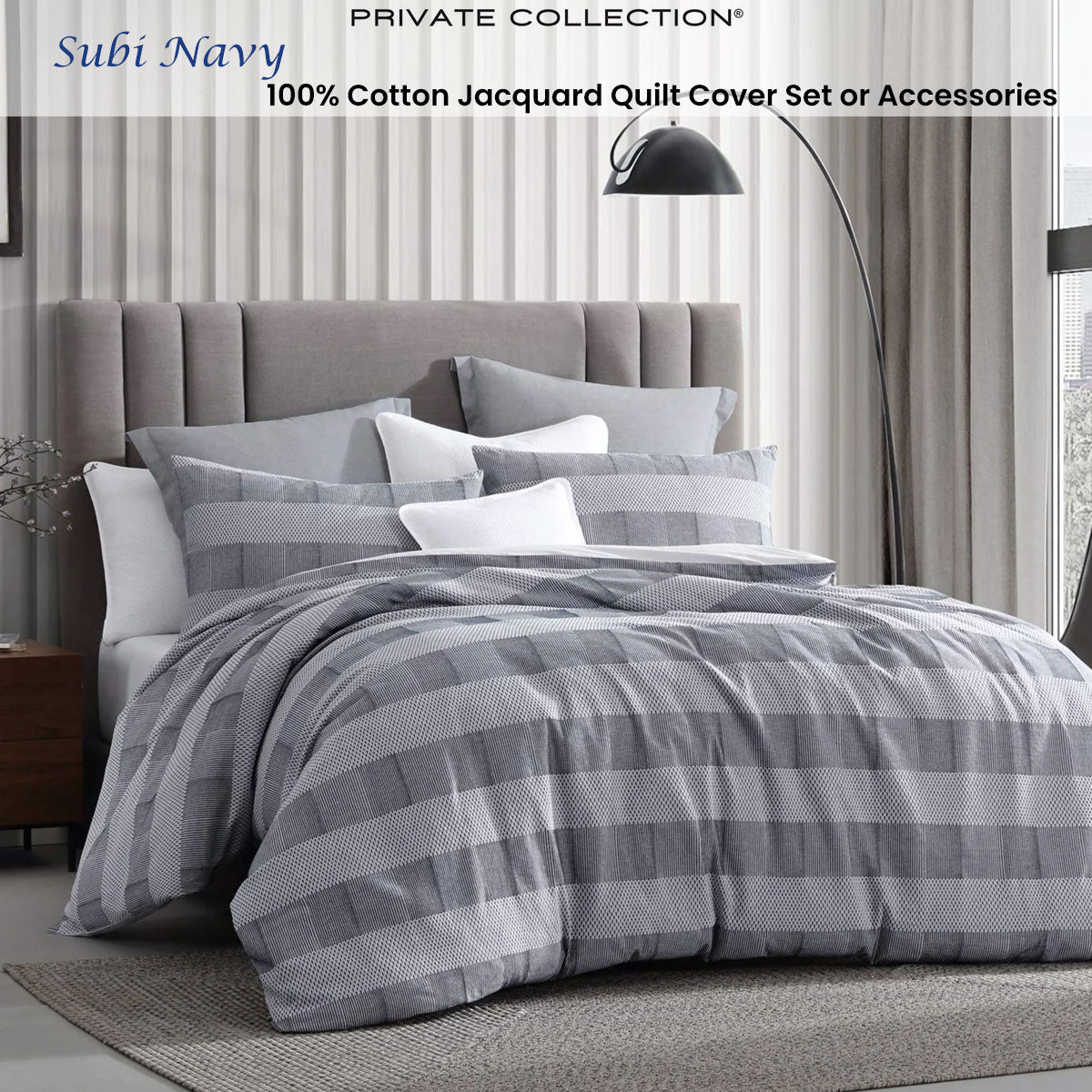 Private Collection Subi Navy Jacquard Quilt Cover Set Super King