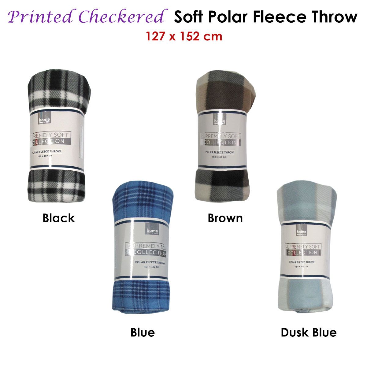 Budget 165gsm Printed Checkered Soft Polar Fleece Throw 127 x 152 cm Dusk Blue