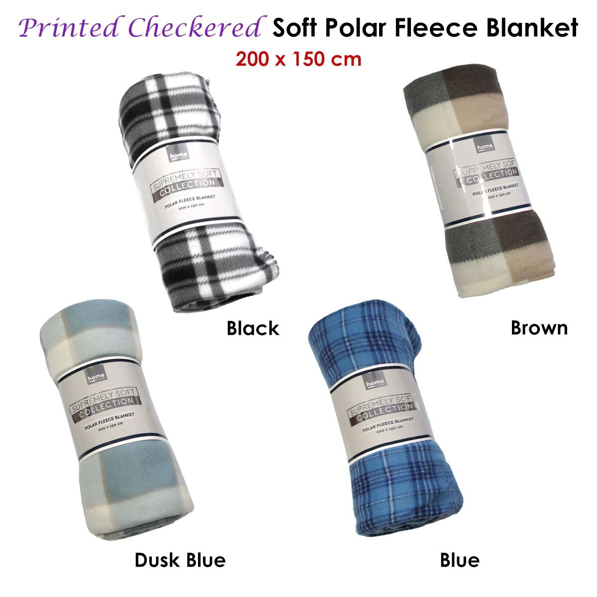 Budget 165gsm Printed Checkered Soft Polar Fleece Extra Large Throw / Single Sized Blanket 150 x 200 cm Dusk Blue