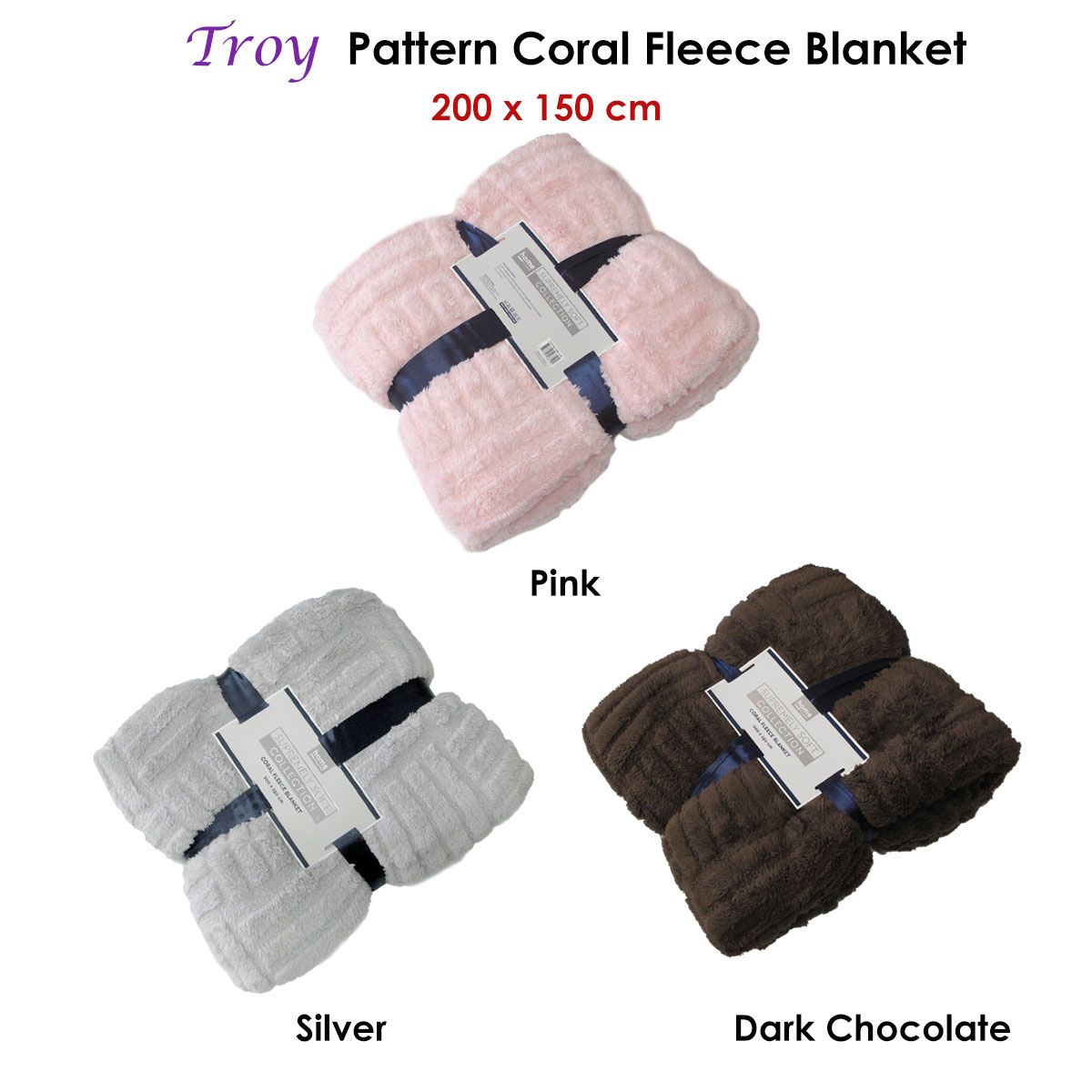 Troy Pattern Coral Fleece Extra Large Throw / Single Sized Blanket 150 x 200 cm Dark Chocolate