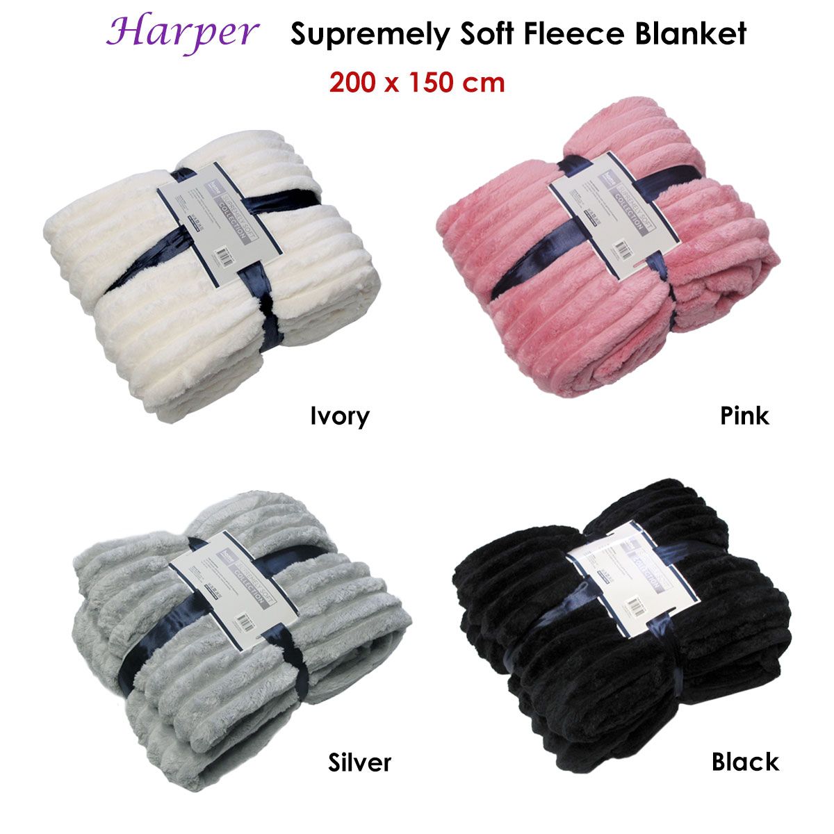 Harper Supremely Soft Fleece Extra Large Throw / Single Sized Blanket 200 x 150 cm Ivory