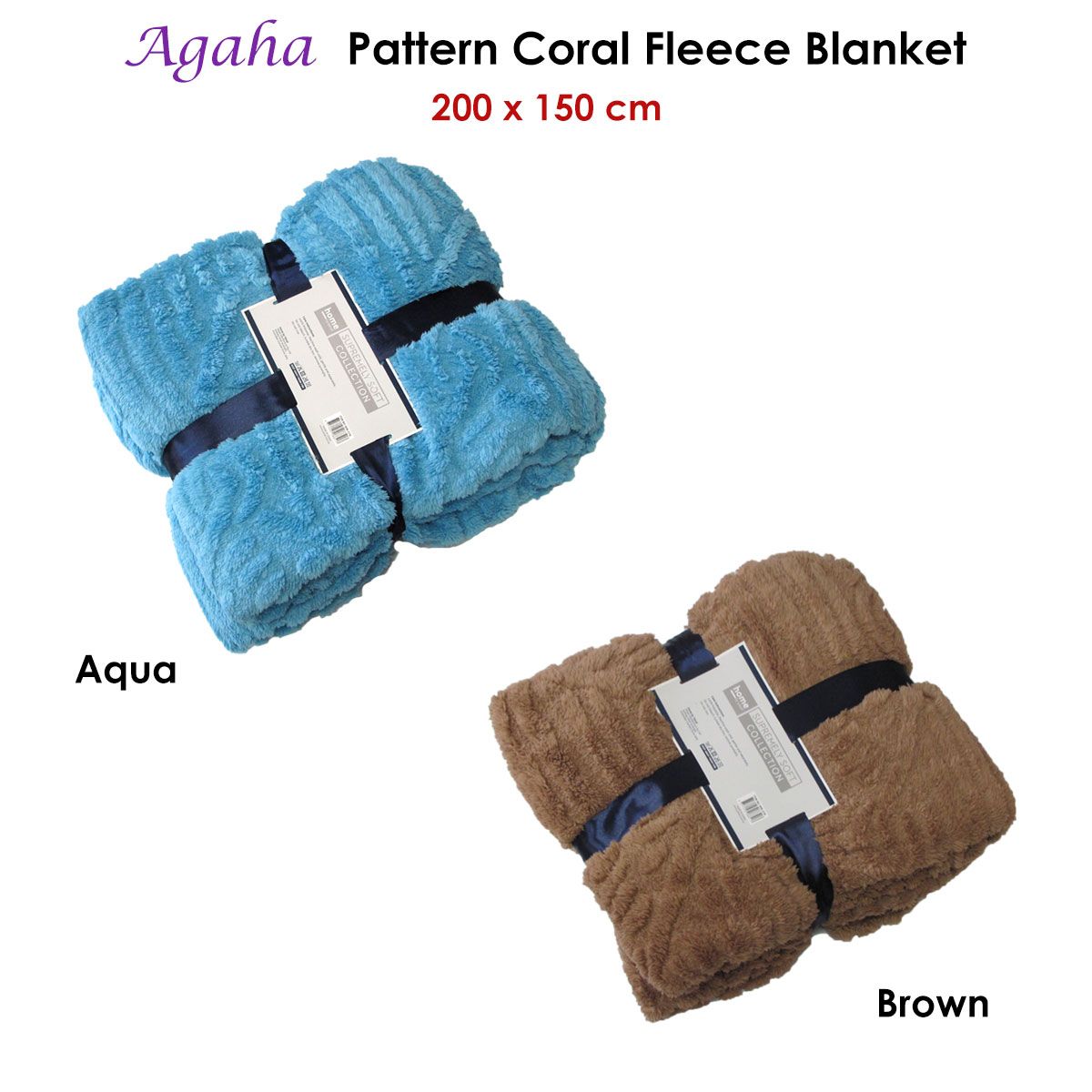 Agaha Pattern Coral Fleece Extra Large Throw / Single Sized Blanket 150 x 200 cm Aqua