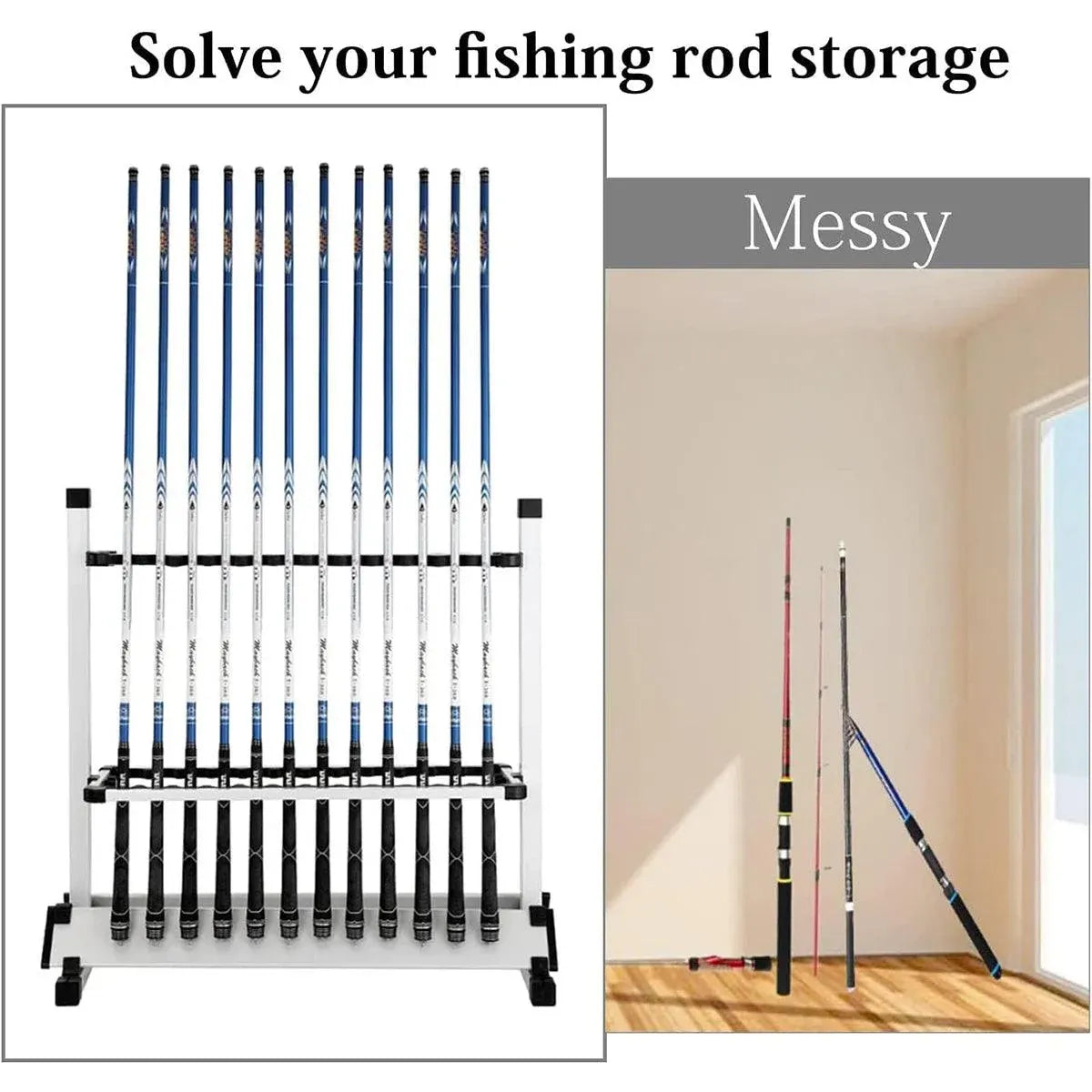 12/24 Hole Multi Functional Fishing Rod Holder Storage Rack Display Organizer - 12Holes