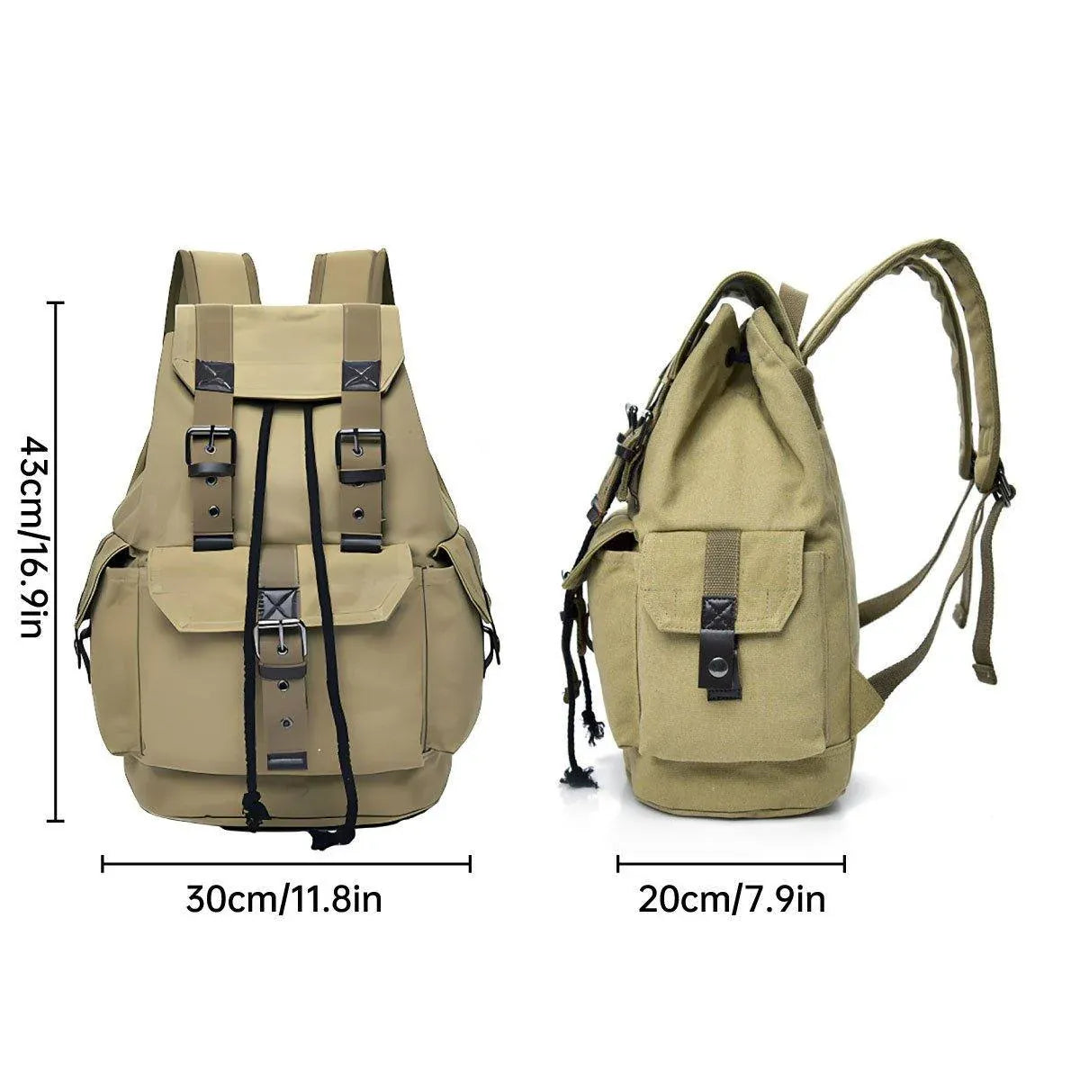 Unisex Retro Rucksack Large Capacity Travel Bag Leisure Backpack Schoolbag - Khaki