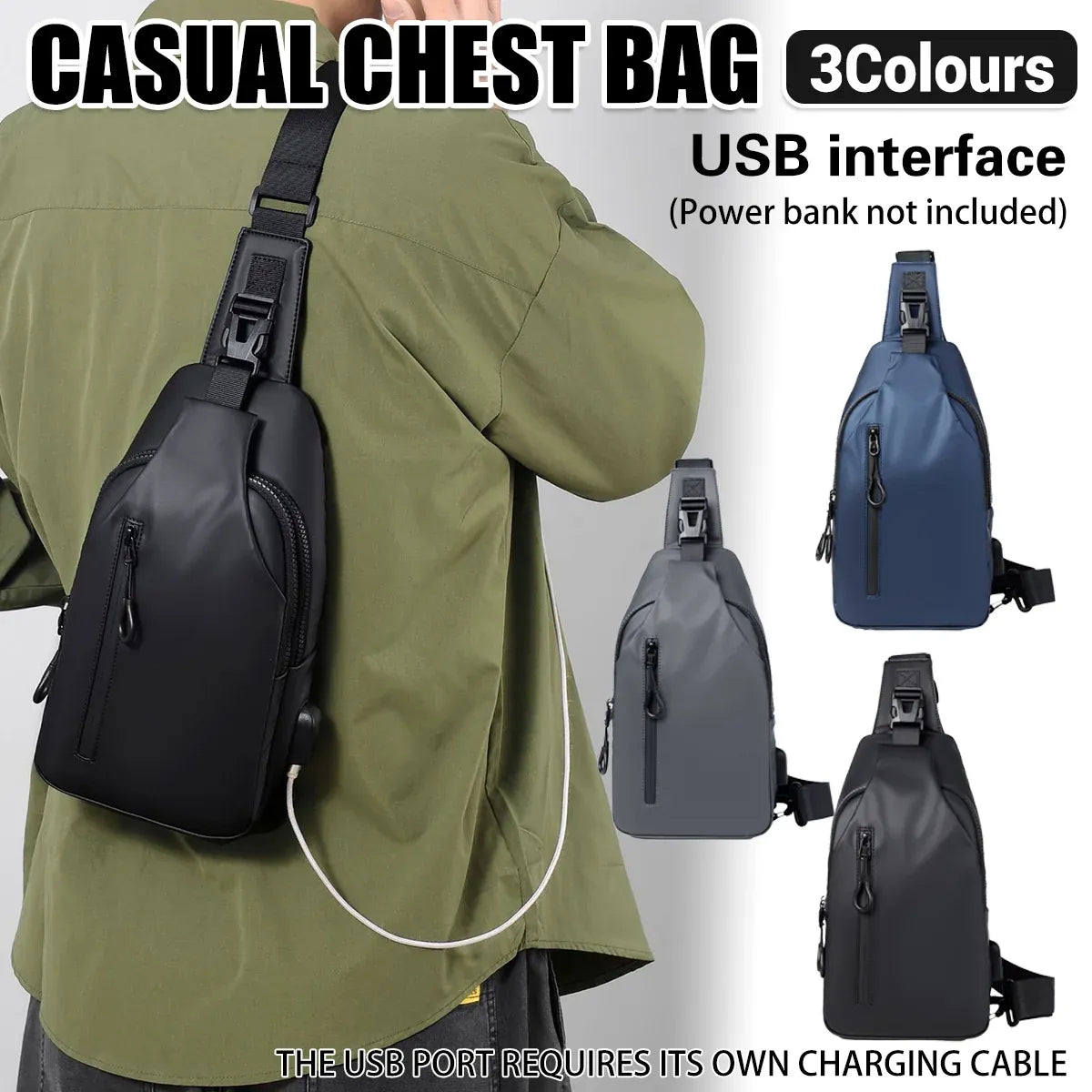 Large Capacity Chest Crossbody Bag Waterproof Durable for Travel Daily Use - Grey