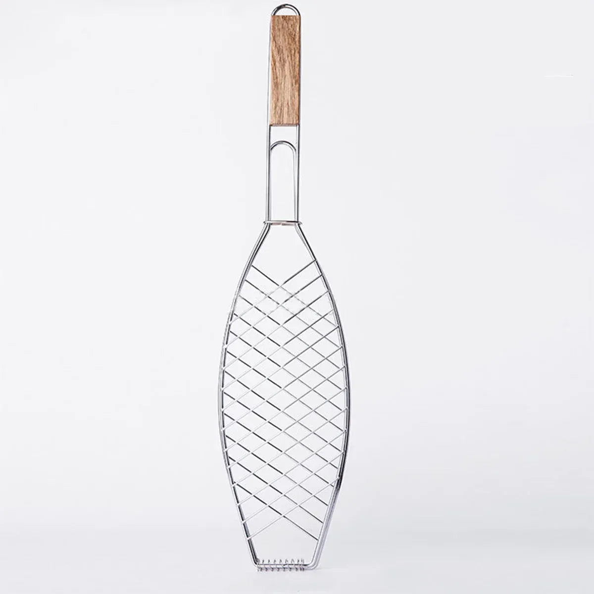Barbecue Net Clamp Iron Wire Mesh with Wooden Handle for Camping Grill - 24x24cm