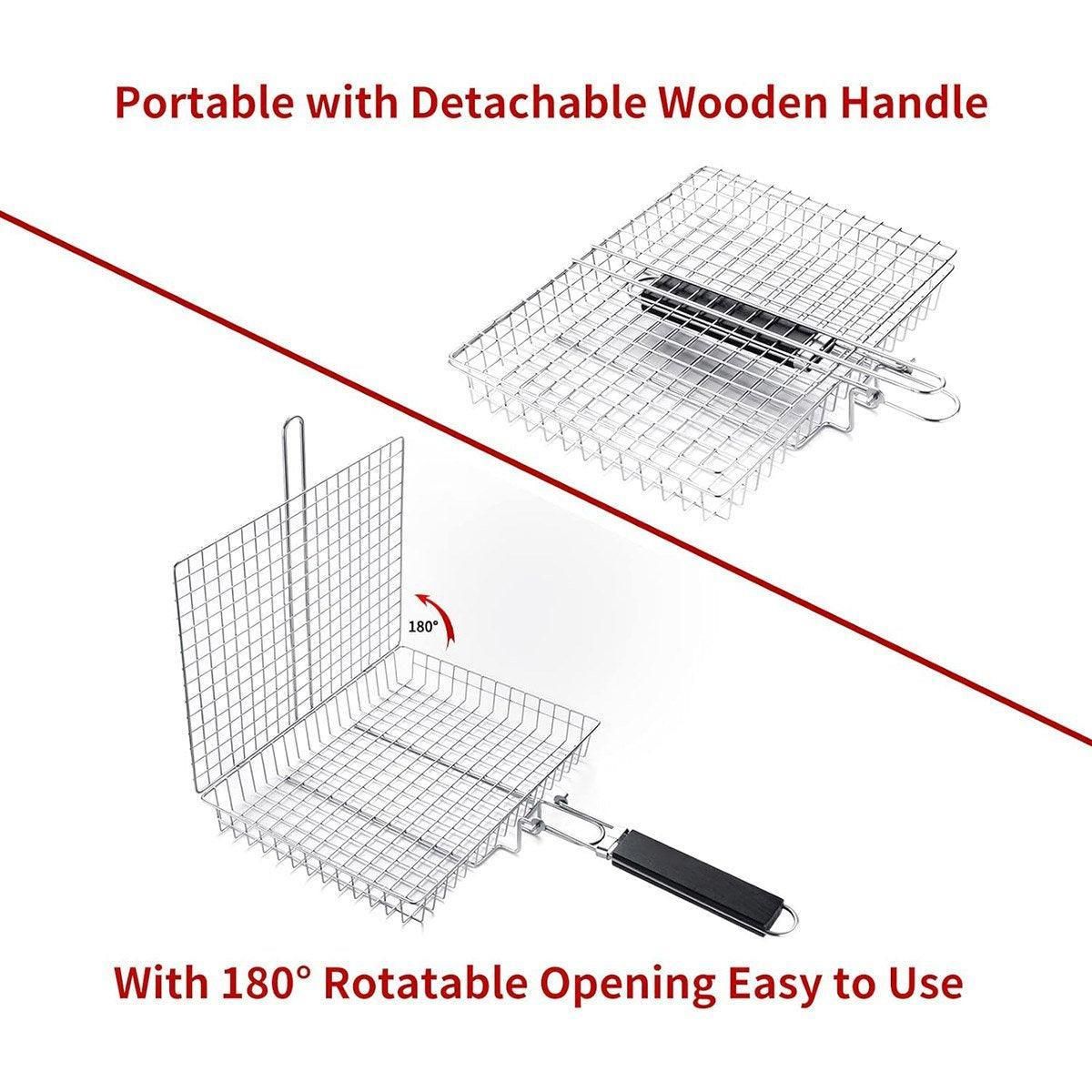 Barbecue Grilling Basket Portable Folding Stainless Steel Grill BBQ Food Holders