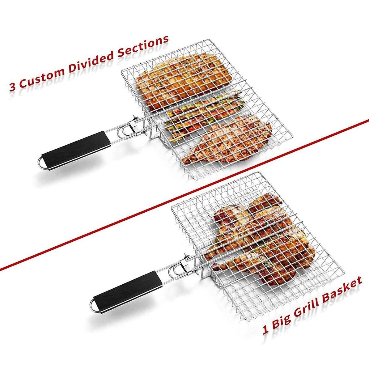 Barbecue Grilling Basket Portable Folding Stainless Steel Grill BBQ Food Holders