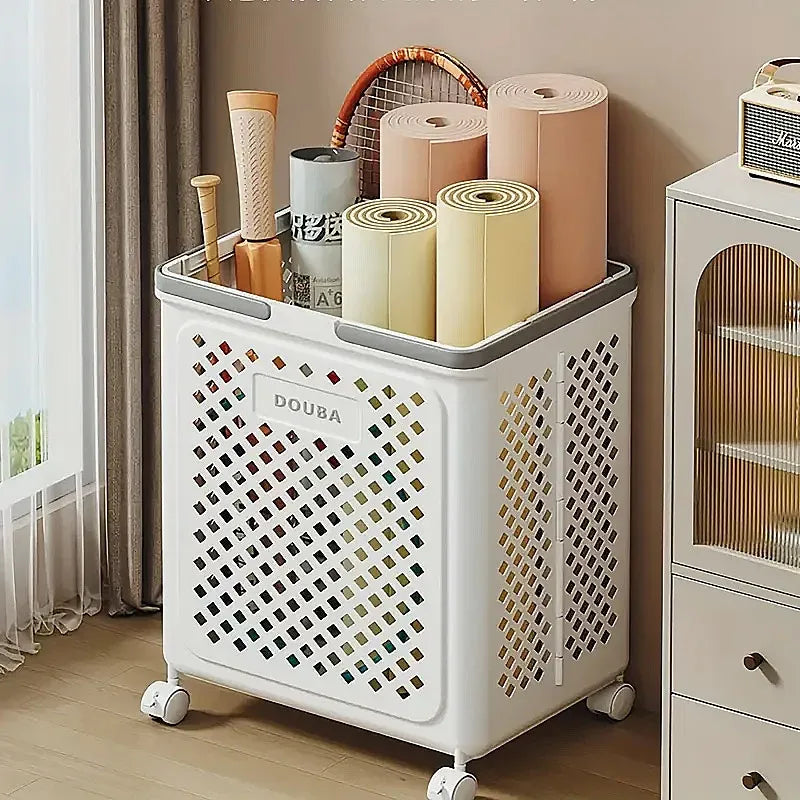 Folding Laundry Basket with Wheel Large Capacity Removable Dirty Clothes Storage - Beige-M