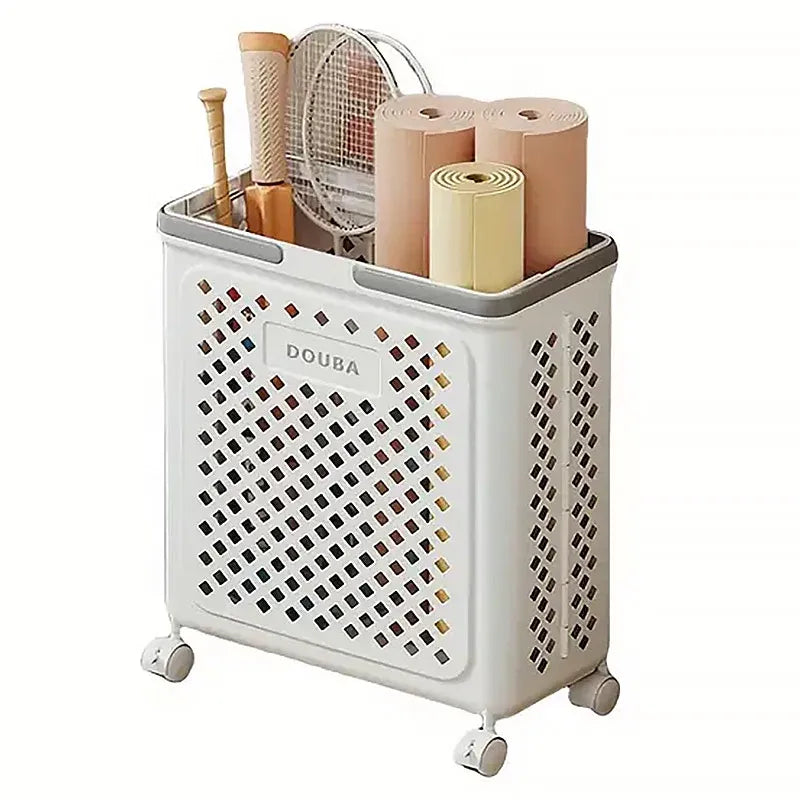 Folding Laundry Basket with Wheel Large Capacity Removable Dirty Clothes Storage - White-M