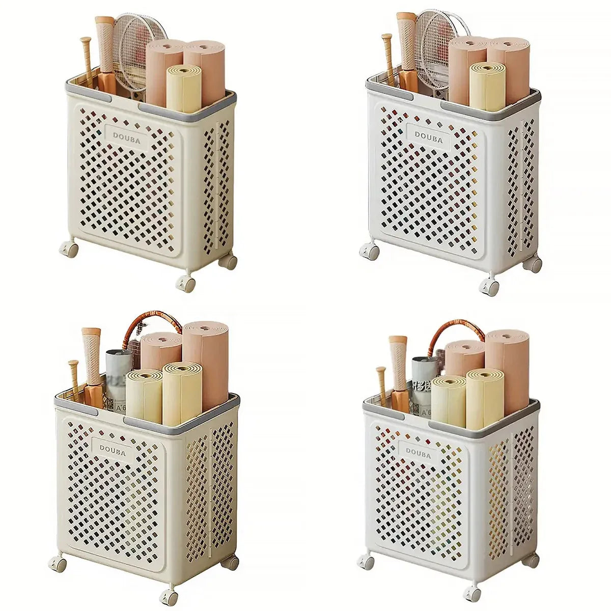 Folding Laundry Basket with Wheel Large Capacity Removable Dirty Clothes Storage - White-M