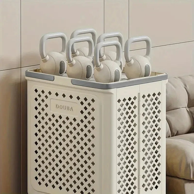 Folding Laundry Basket with Wheel Large Capacity Removable Dirty Clothes Storage - White-M