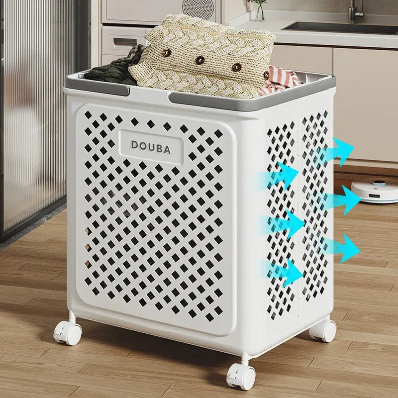 Folding Laundry Basket with Wheel Large Capacity Removable Dirty Clothes Storage - White-M
