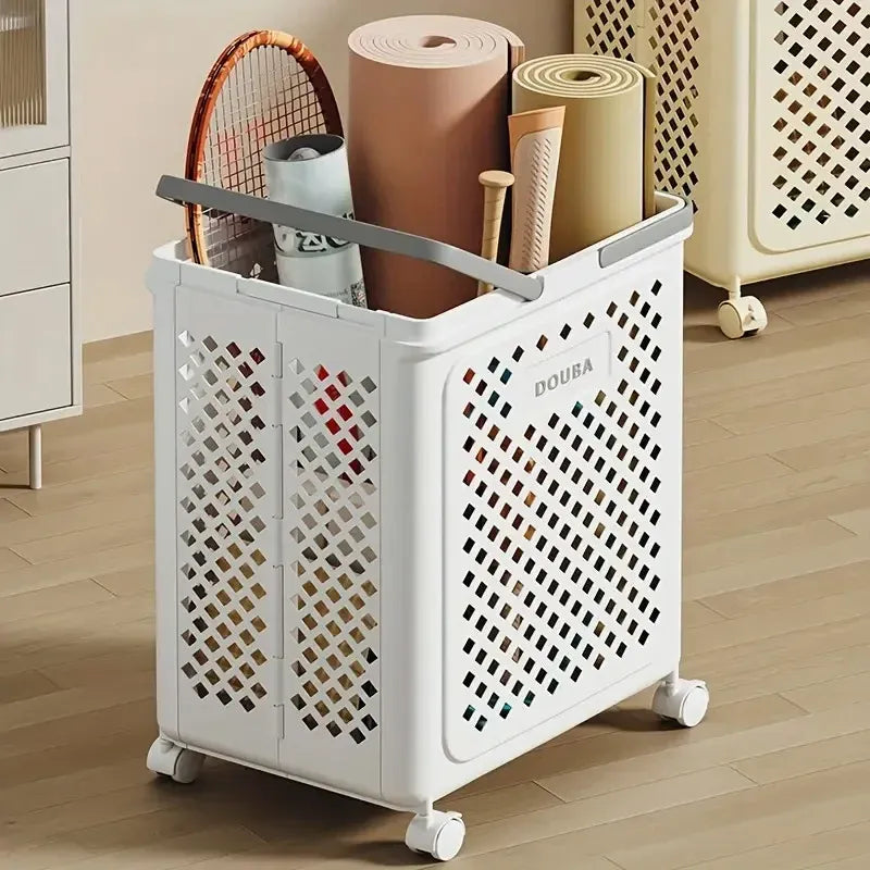 Folding Laundry Basket with Wheel Large Capacity Removable Dirty Clothes Storage - White-M