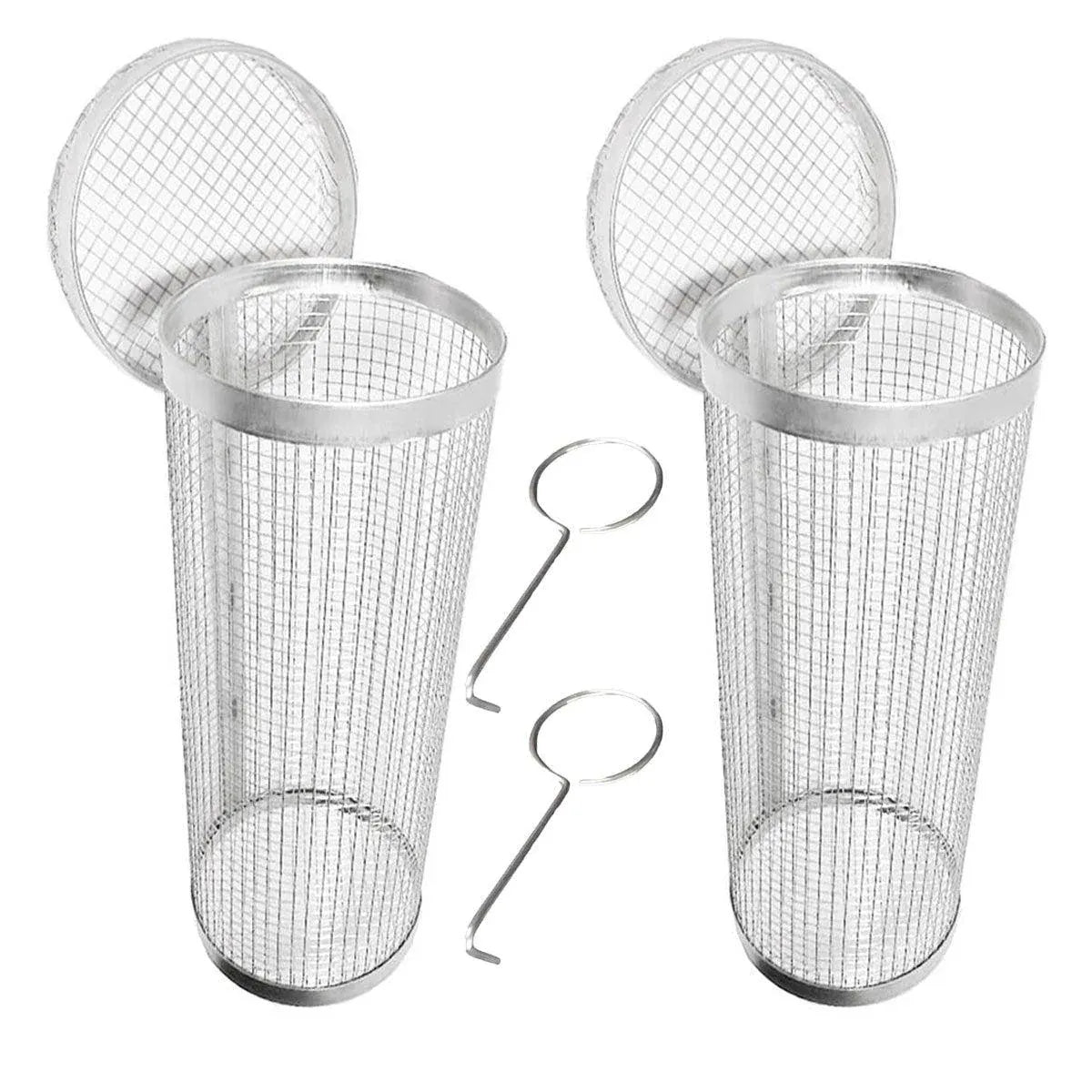 2pcs BBQ Basket Round Grill Cage Portable Rotating Net for Outdoor Cooking - Large