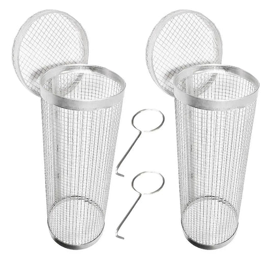 2pcs BBQ Basket Round Grill Cage Portable Rotating Net for Outdoor Cooking - Large