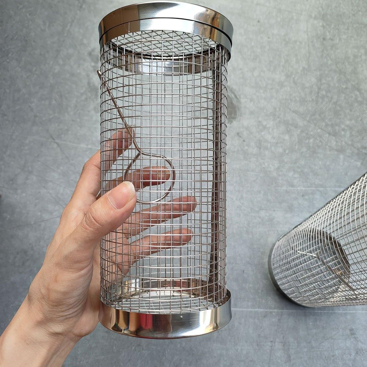 2pcs BBQ Basket Round Grill Cage Portable Rotating Net for Outdoor Cooking - Large