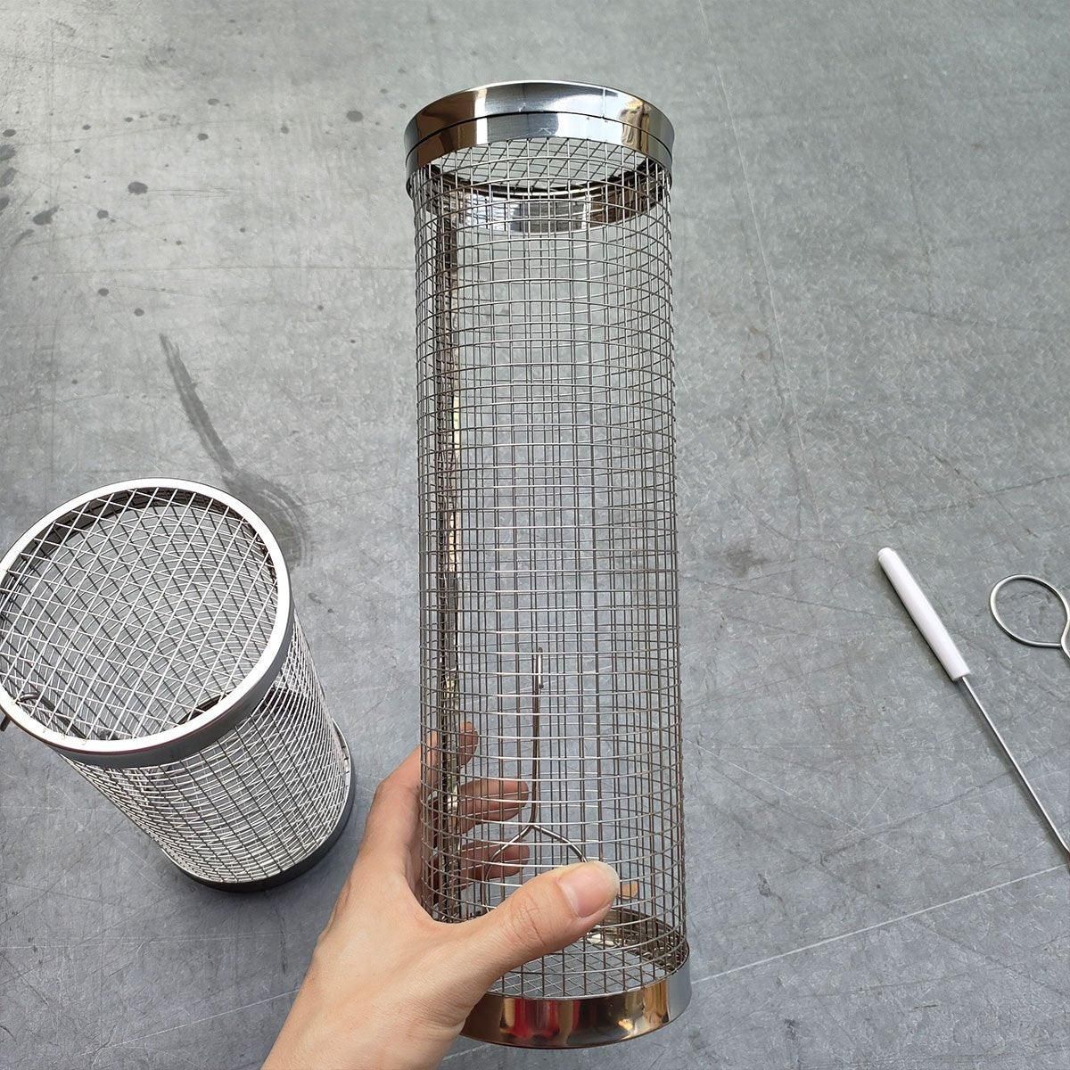 2pcs BBQ Basket Round Grill Cage Portable Rotating Net for Outdoor Cooking - Large