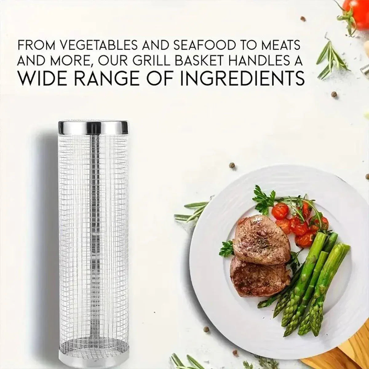 2pcs BBQ Basket Round Grill Cage Portable Rotating Net for Outdoor Cooking - Small