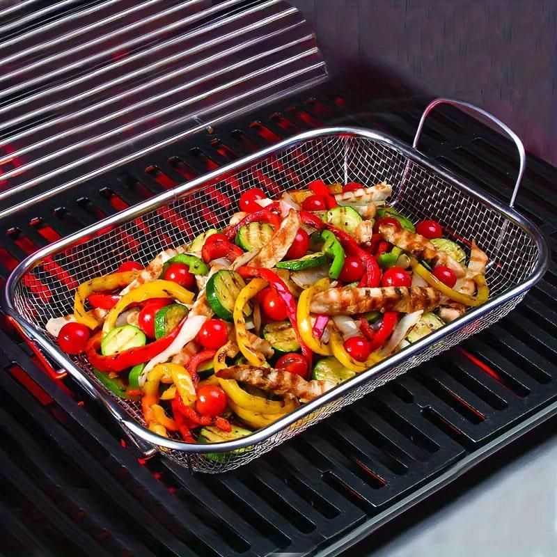 Stainless Steel Square Barbecue Basket Multifunctional Tray Grilling Vegetables