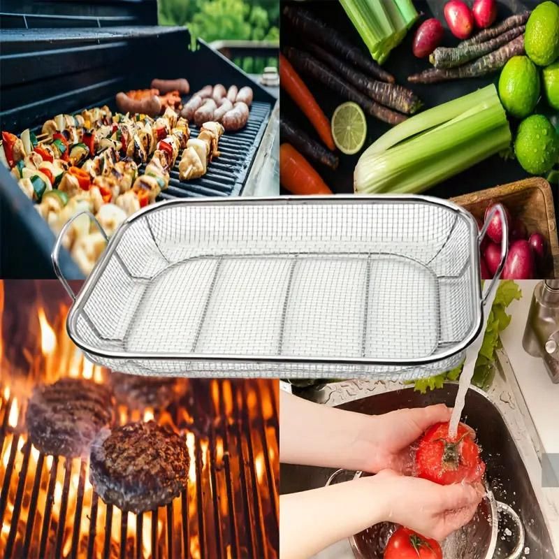 Stainless Steel Square Barbecue Basket Multifunctional Tray Grilling Vegetables
