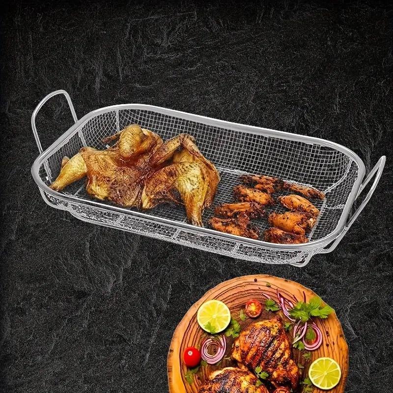 Stainless Steel Square Barbecue Basket Multifunctional Tray Grilling Vegetables