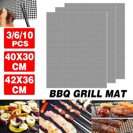 3/6/10PCS Non-Stick BBQ Grill Mat Mesh Liner Cooking Barbecue Sheet Baking Pad - 42X36cm-6PCS