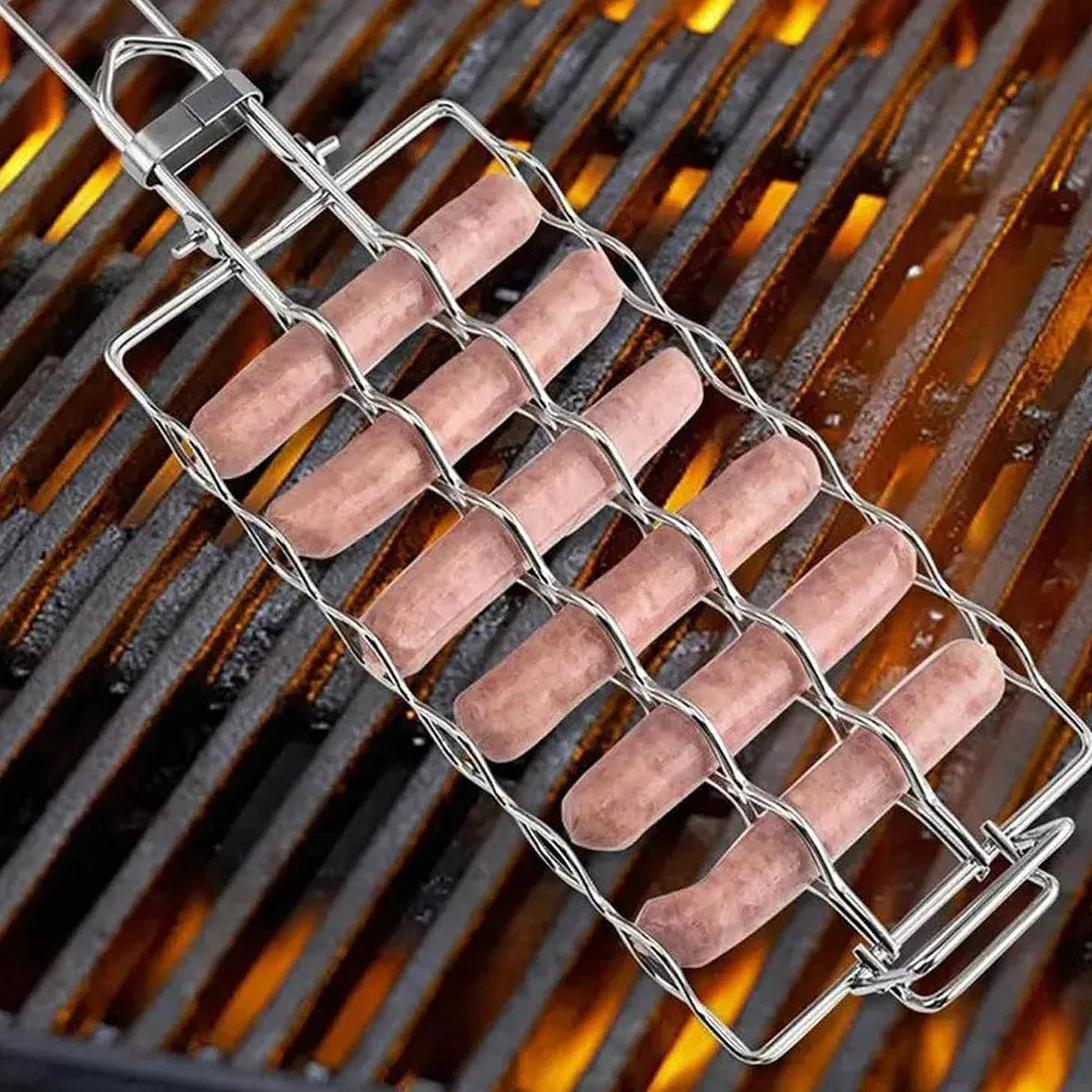 Portable Sausage Grill Net BBQ Tool Hot Dog Grill Holder Cooking Basket BBQ Rack