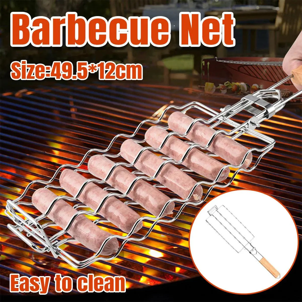 Portable Sausage Grill Net BBQ Tool Hot Dog Grill Holder Cooking Basket BBQ Rack
