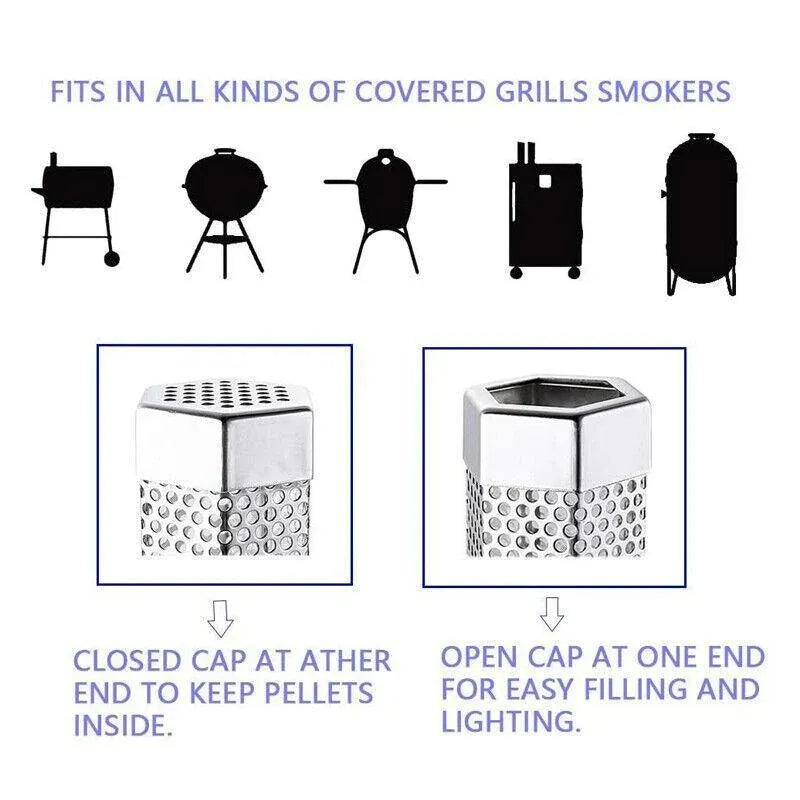 Hexagon Bbq Smoker Tube Stainless Steel Grill Accessory Smoking Box Long Lasting - 12Inch