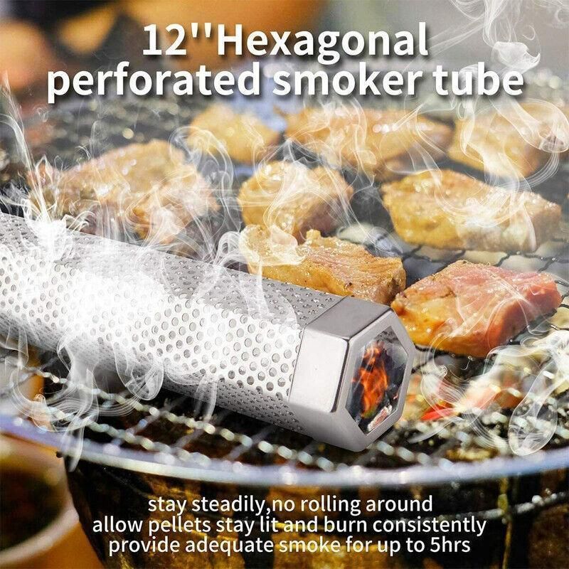 Hexagon Bbq Smoker Tube Stainless Steel Grill Accessory Smoking Box Long Lasting - 12Inch