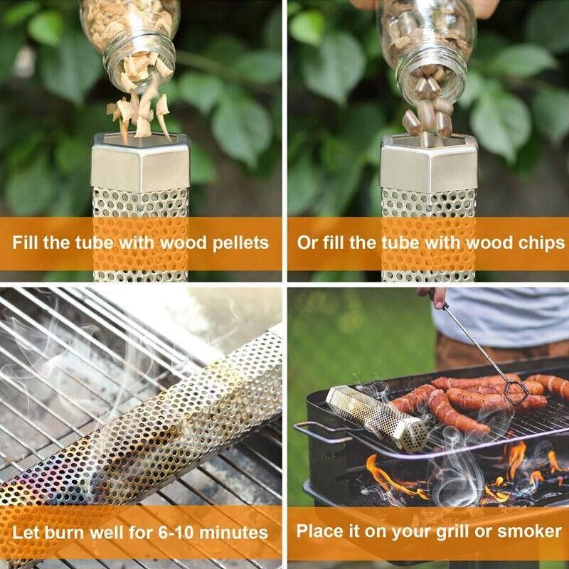 Hexagon Bbq Smoker Tube Stainless Steel Grill Accessory Smoking Box Long Lasting - 12Inch