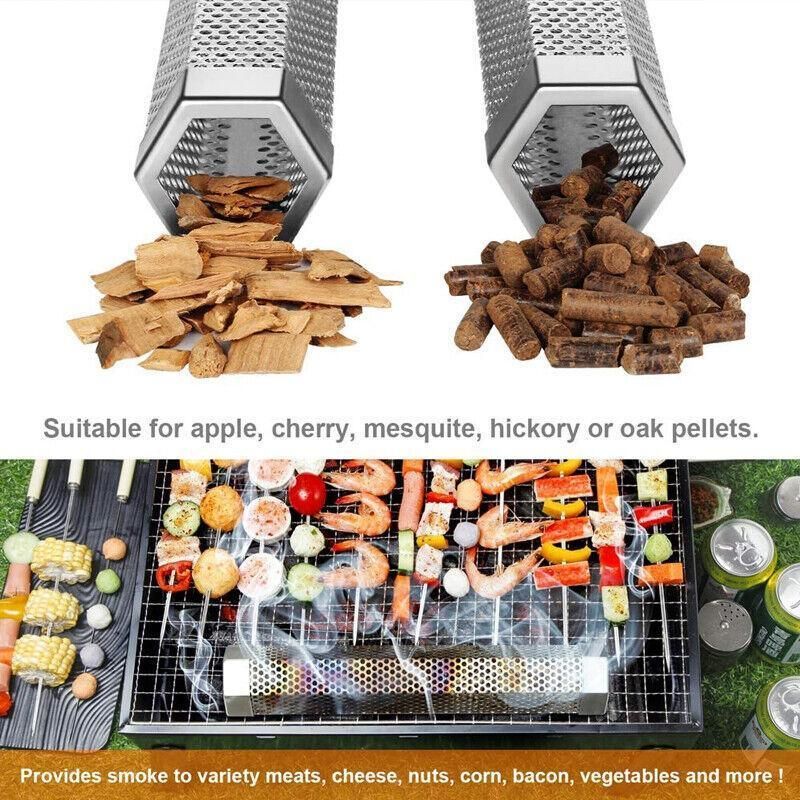 Hexagon Bbq Smoker Tube Stainless Steel Grill Accessory Smoking Box Long Lasting - 12Inch