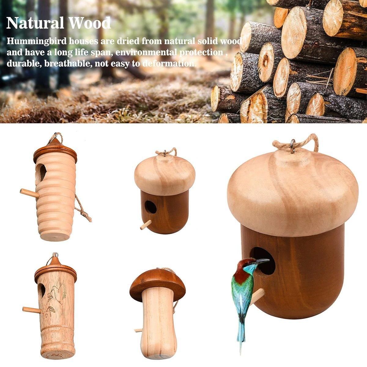 Wooden Bird Nest Cage Hummingbird Feeder House Hanging Home Garden Decorations - 2