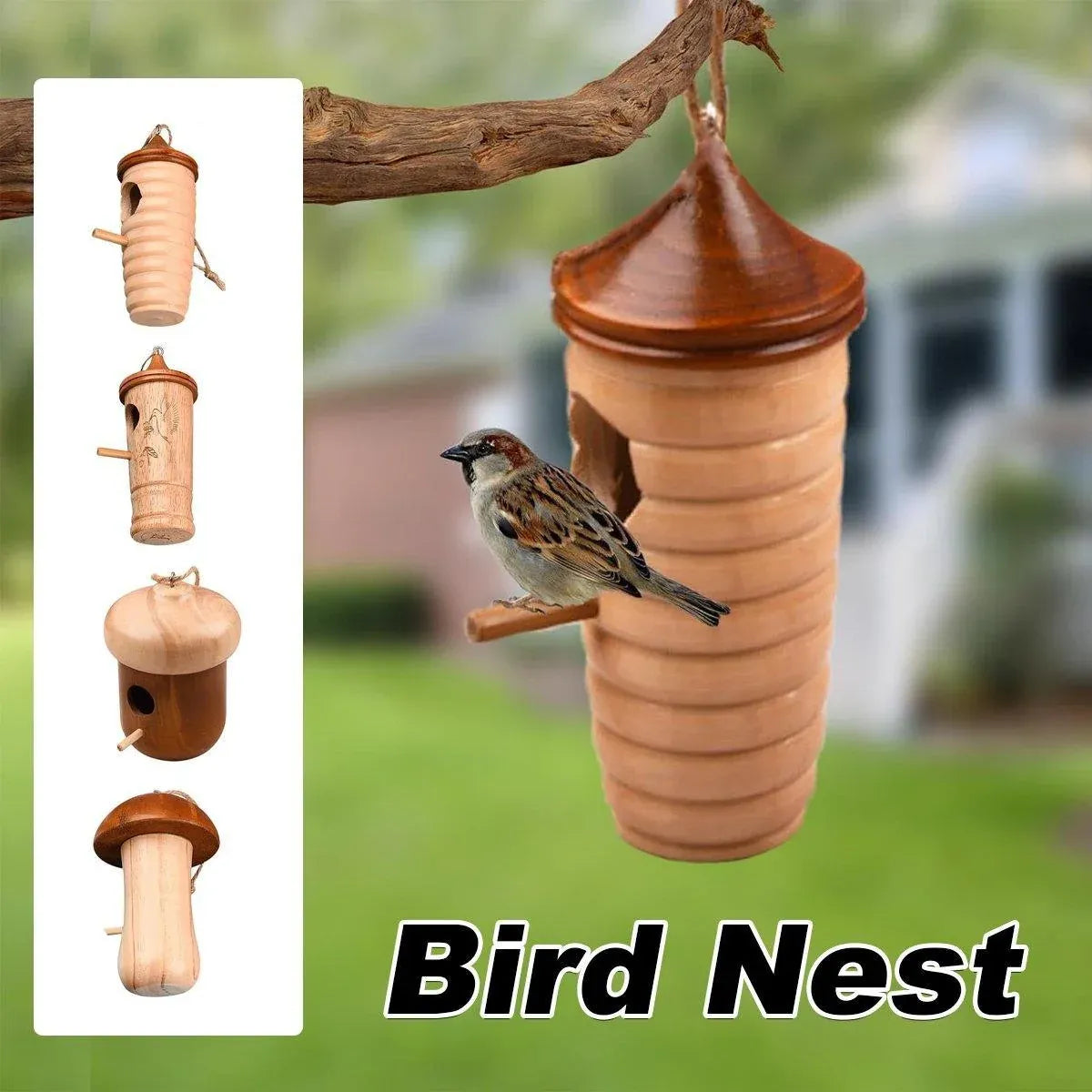 Wooden Bird Nest Cage Hummingbird Feeder House Hanging Home Garden Decorations - 3
