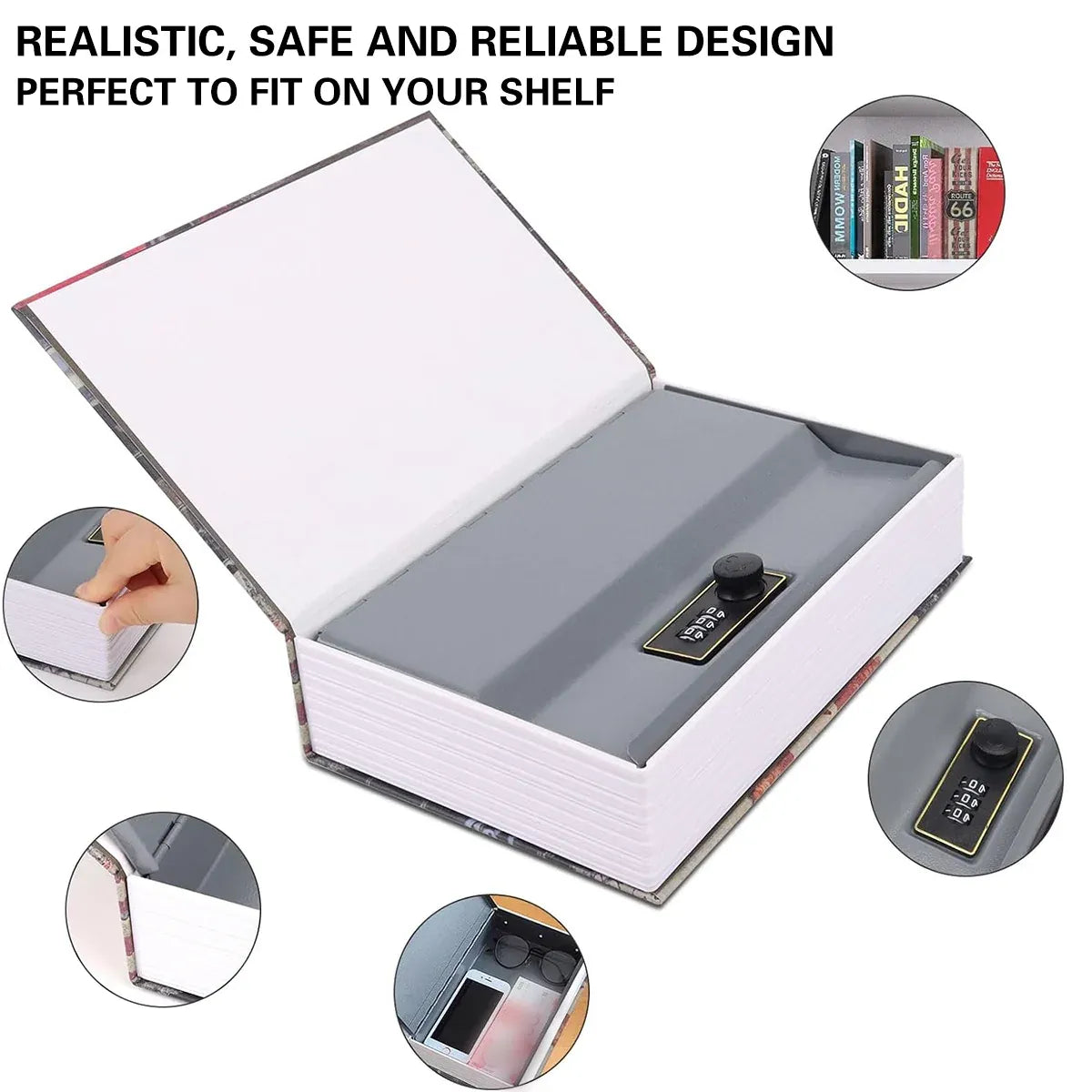 Hidden Book Safe Lock Box for Home and Office Cash Watch Document Storage - 3