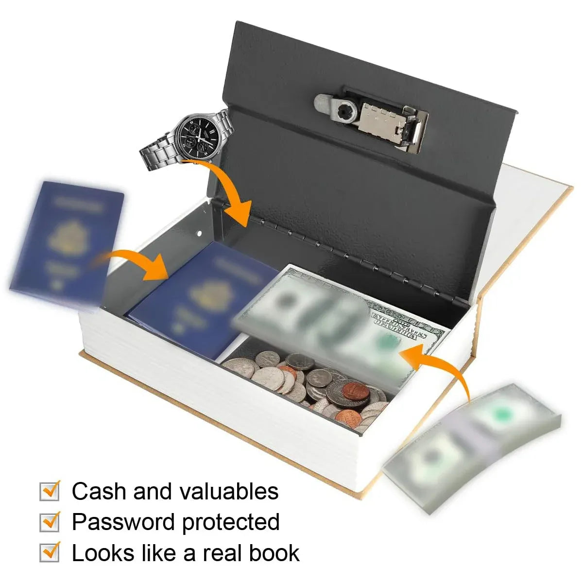 Hidden Book Safe Lock Box for Home and Office Cash Watch Document Storage - 3