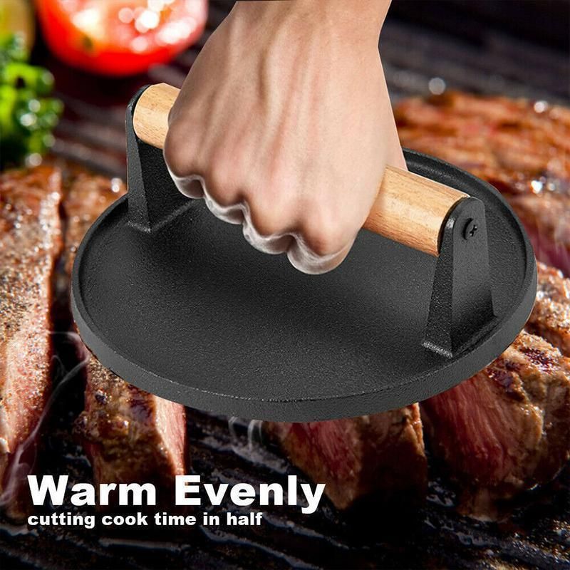 Cast Iron Burger Press Making Hamburger Steak Meat Smasher Utensils Grill BBQ