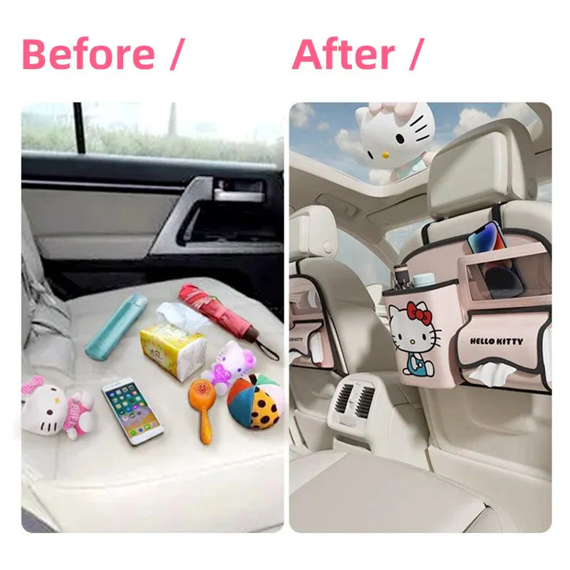 Vehicle Seat Back Organiser PU Storage Bag Foldable Trash Bin Multi Pocket Holder