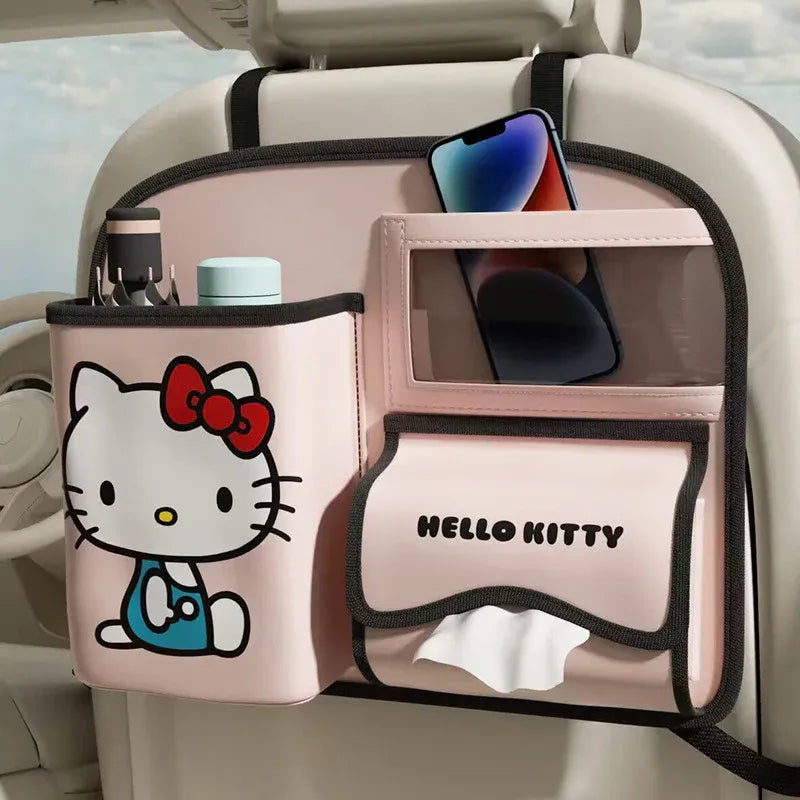 Vehicle Seat Back Organiser PU Storage Bag Foldable Trash Bin Multi Pocket Holder