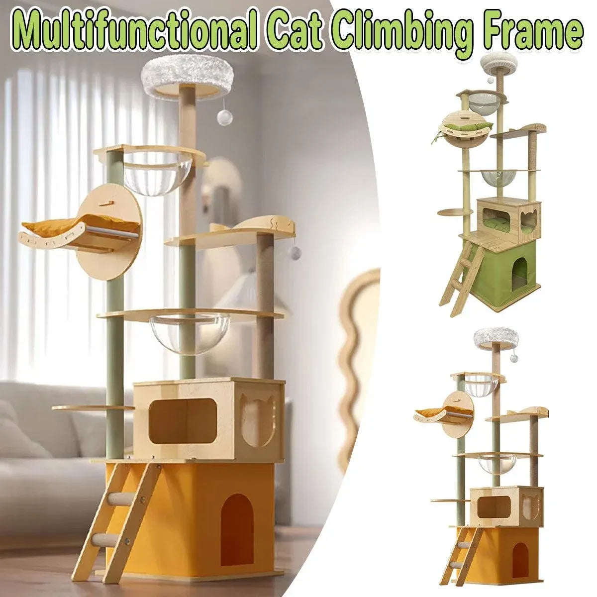 Multi Functional Cat Climbing Tree Tower Stand House Furniture Activity Center - Green